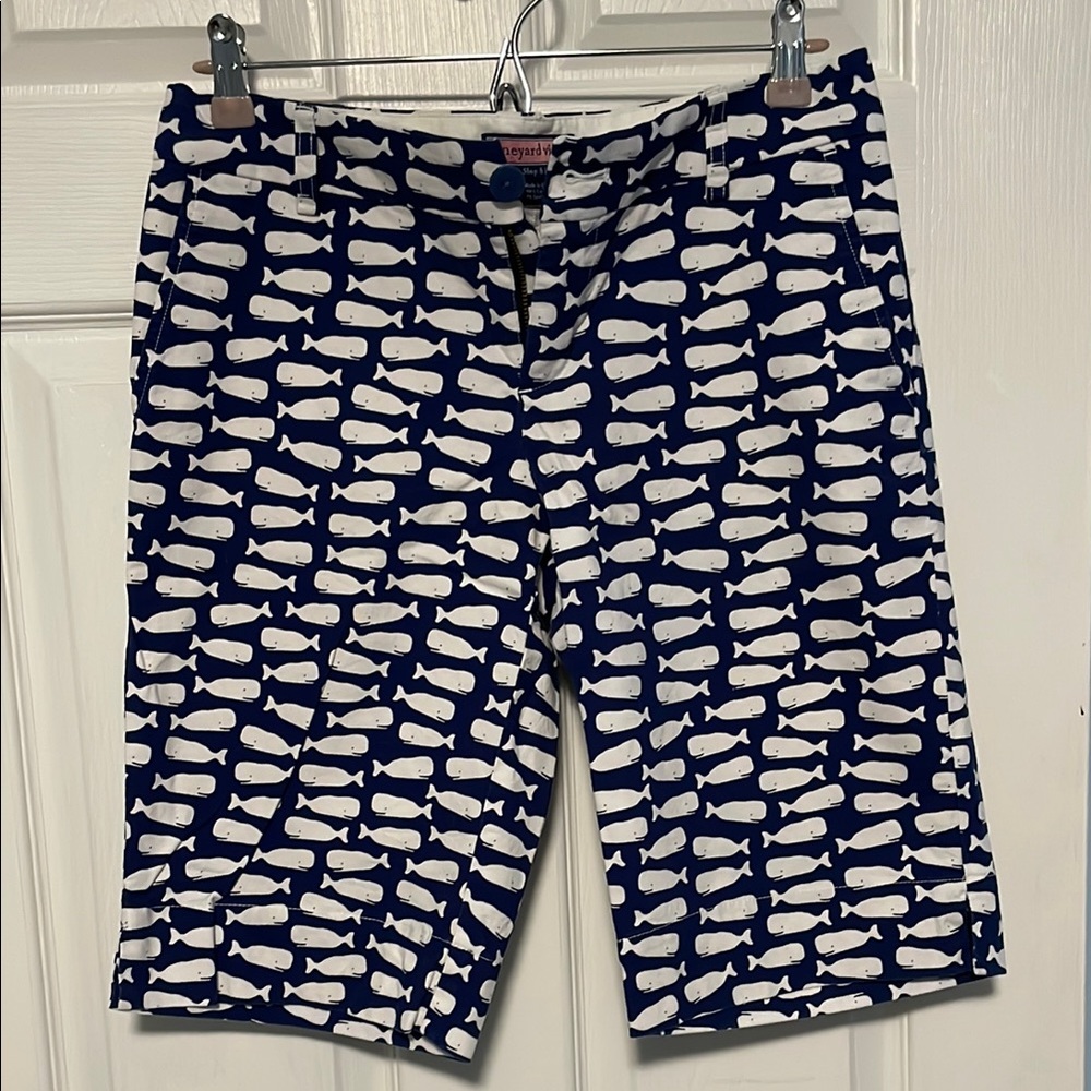 Vineyard Vines Blue and White Whale Print Bermudas